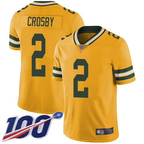 Green Bay Packers Limited Gold Youth 2 Crosby Mason Jersey Nike NFL 100th Season Rush Vapor Untouchable